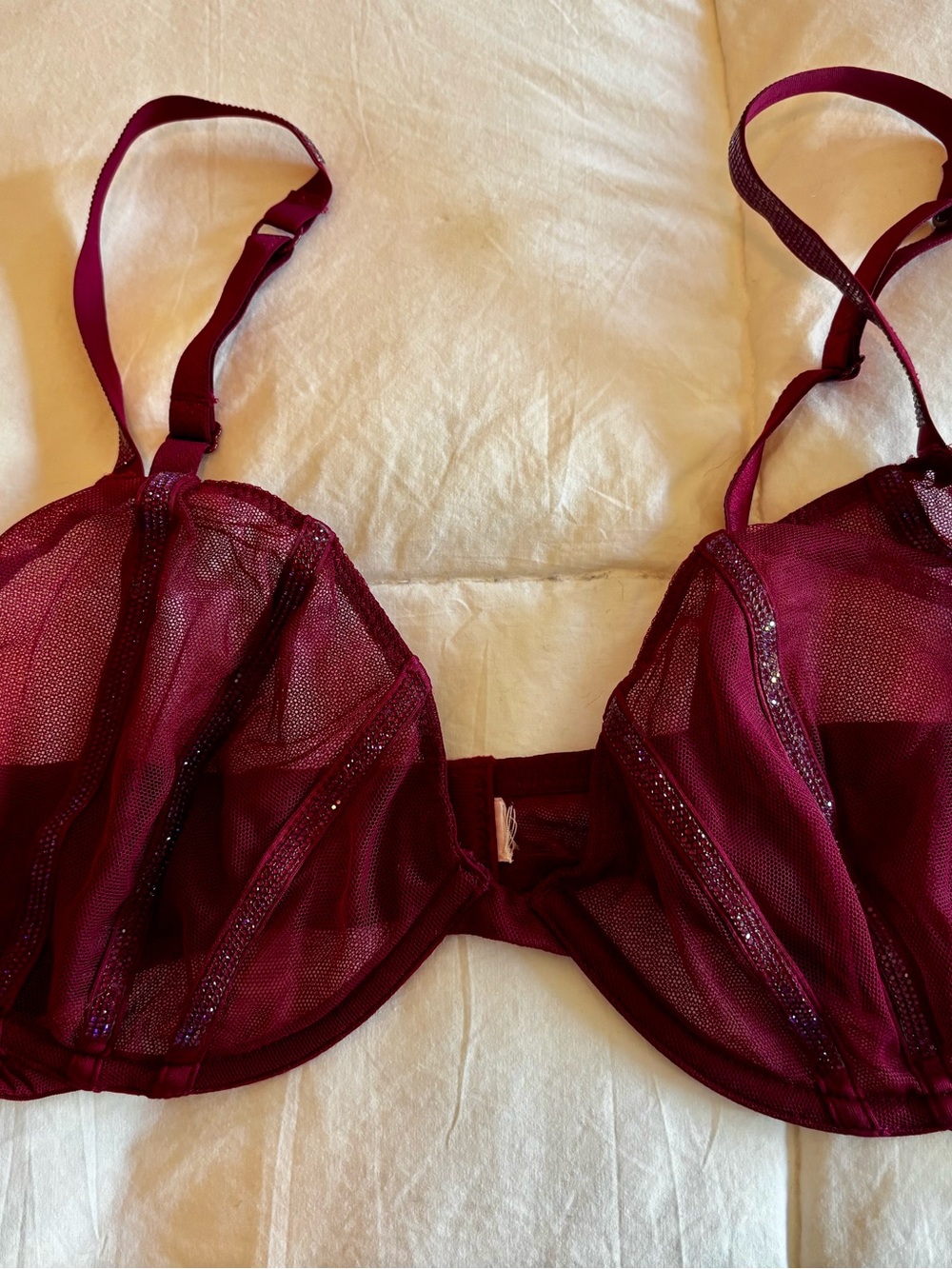 Adore Me Bling Burgundy Sheer Unlined Mesh Bra